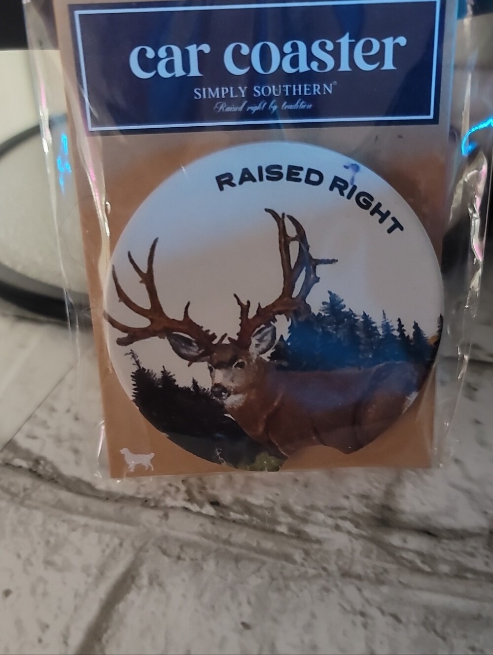 Simply Southern Brown and Blue Deer Car Coaster - Raised Right